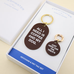 Coffee & My Dog Keychain & Pet Tag Gift Set | Freshwater