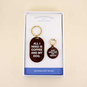 Coffee & My Dog Keychain & Pet Tag Gift Set | Freshwater