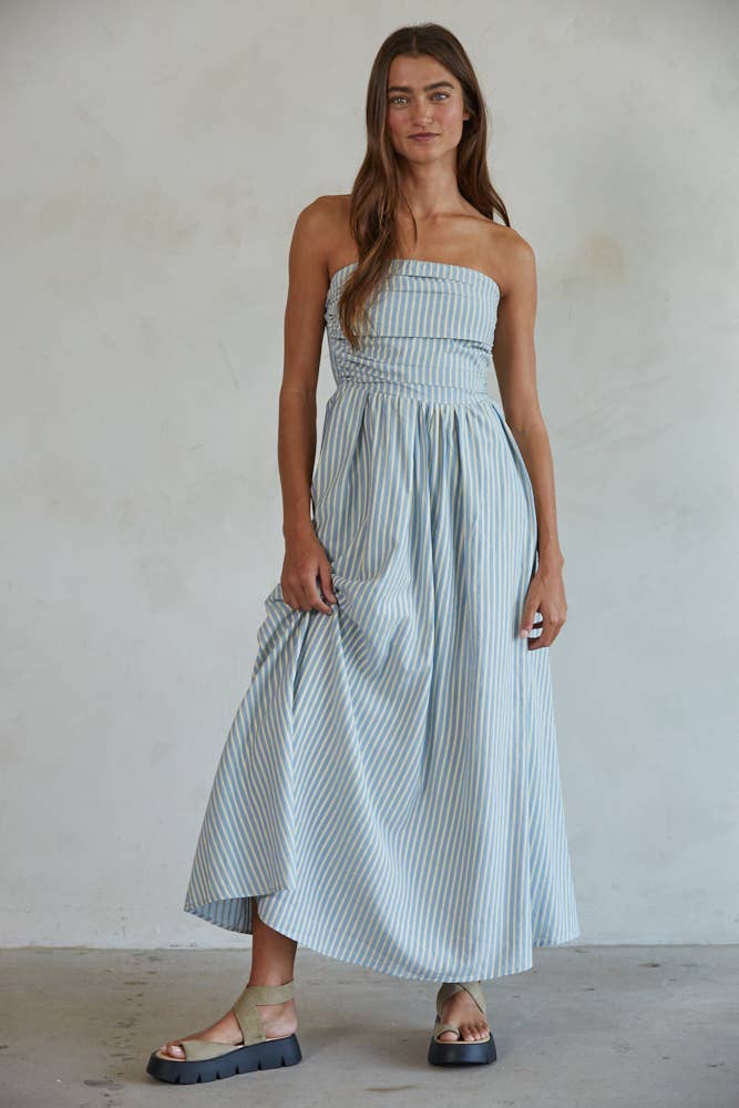 Striped Tube Neck Strapless Maxi Dress Medium Striped Tube Neck Strapless Maxi Dress Medium