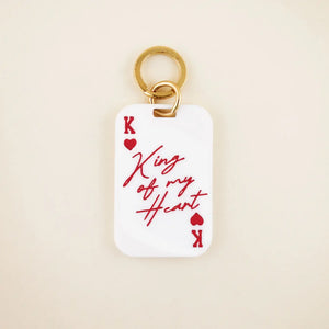 King of My Heart Pet Tag in white acrylic with red details and solid brass hardware | Shop Freshwater