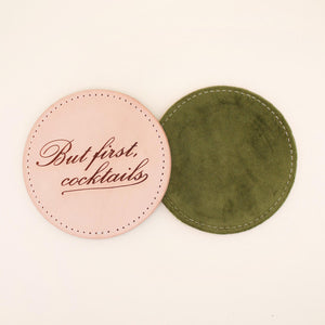 But First, Cocktails Leather Coaster Set | Shop Freshwater