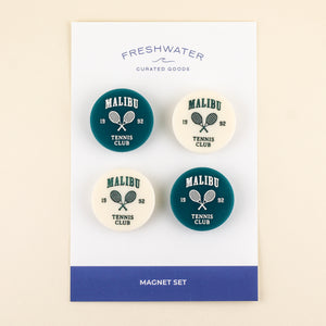 Vintage Malibu Tennis Club Magnet Set in Cream and Jade Green Acrylic | Freshwater