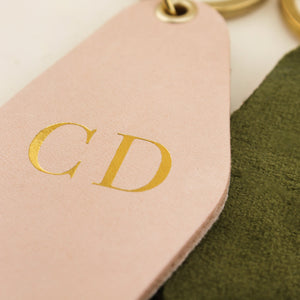 Monogrammed Leather Hotel Keychain with velvet back | Gold Foil Debossed or Laser Engraved | Shop Freshwater