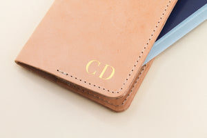 Monogrammed Leather Passport Holder | Gold Foil Debossed or Laser Engraved | Shop Freshwater