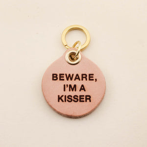 Beware, I'm A Kisser Pet Tag in Leather | Freshwater