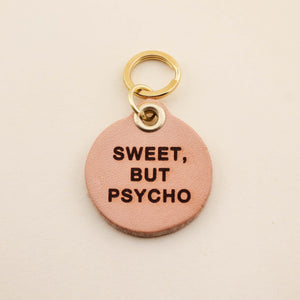 Sweet, But Psycho Pet Tag in Leather | Freshwater