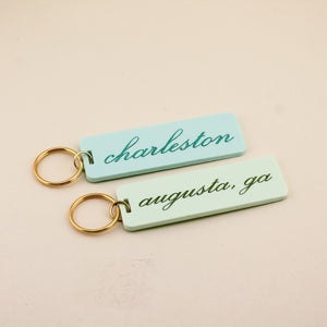 Personalized Your City Calligraphy Keychain | Freshwater