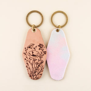 Poppies Hotel Keychain in leather and cotton candy velvet | Freshwater