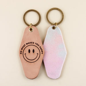 Do What Makes You Happy Hotel Keychain in leather and cotton candy velvet | Freshwater
