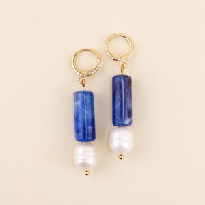Blue Bead & Pearl Huggie Earrings | Shop Freshwater