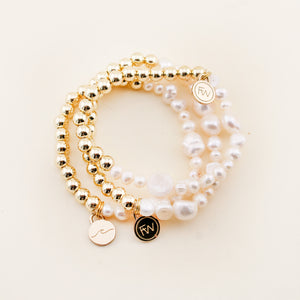 Two Tone Gold & Pearl Beaded Bracelet featuring gold fill beads and freshwater pearls | Shop Freshwater