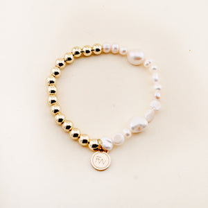 Two Tone Gold & Pearl Beaded Bracelet featuring gold fill beads and freshwater pearls | Shop Freshwater