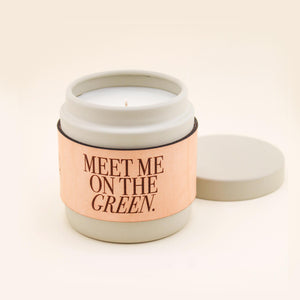 Meet Me On The Green Soy Candle with leather-wrap | Shop Freshwater