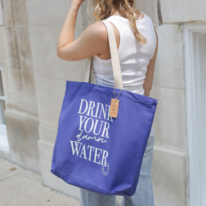 Drink Your Damn Water Blue Canvas Tote | Freshwater