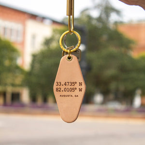 Personalized Coordinate Hotel Keychain | Freshwater