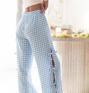 Blue Gingham Tie-Side Pants | Freshwater Curated Goods
