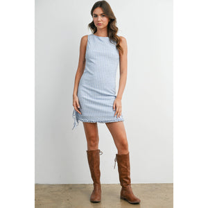 animal print halter neck dress Lattice Check Mini Dress
