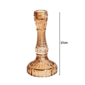 Vintage Crystal Glass Candle Holder: Brown