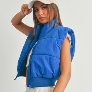 Bright Blue Zip-Up Crop Puffer Vest | Shop Freshwater